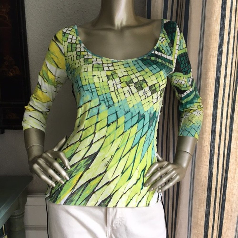EUC Roberto Cavalli Harlequin Jersey Sweater Side Detail